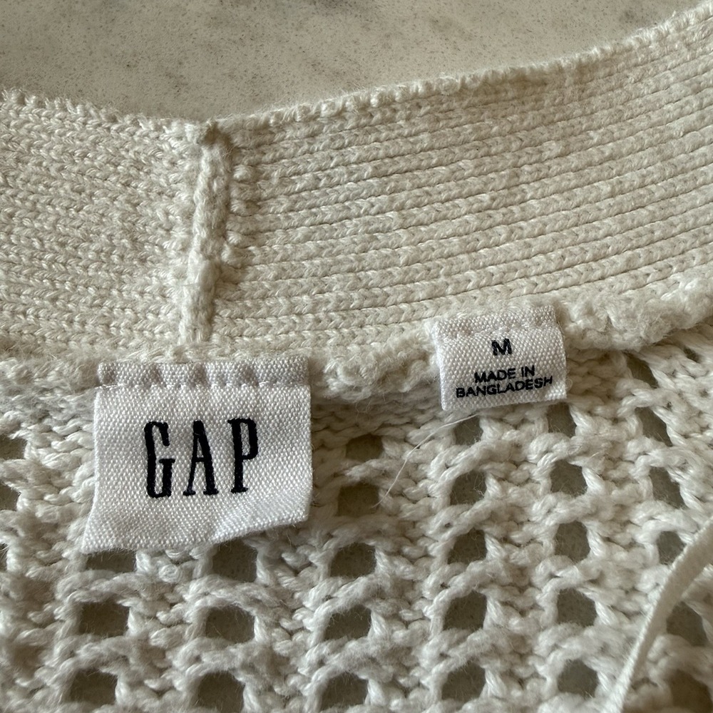 GAP Crochet Cropped Cardigan Sweater V-Neck Open Knit Tortoise She'll Buttons M - Picture 4 of 10